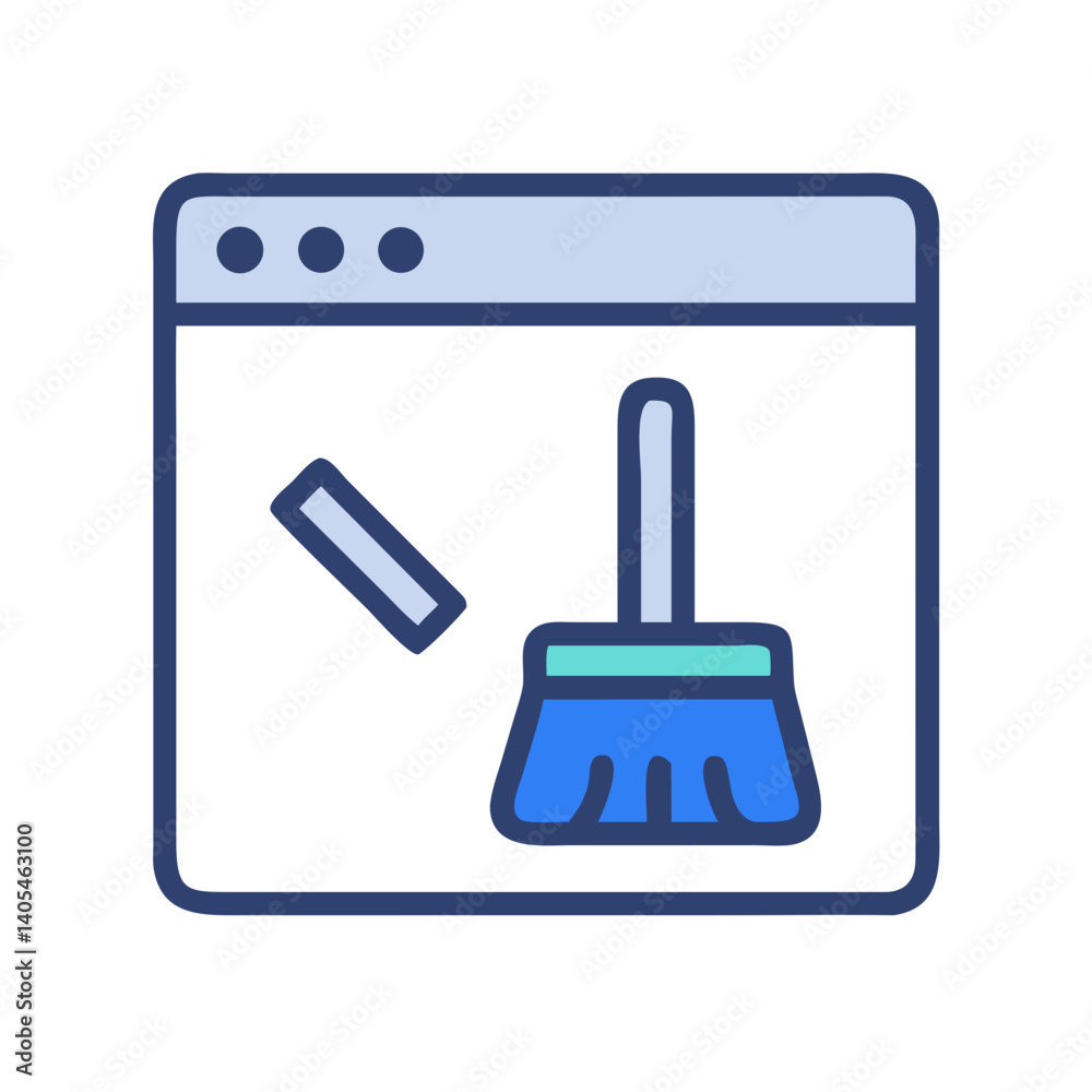Aufkleber Web Browser with Cleaning Tool Icon Representing Cache Cleanup and Privacy Maintenance