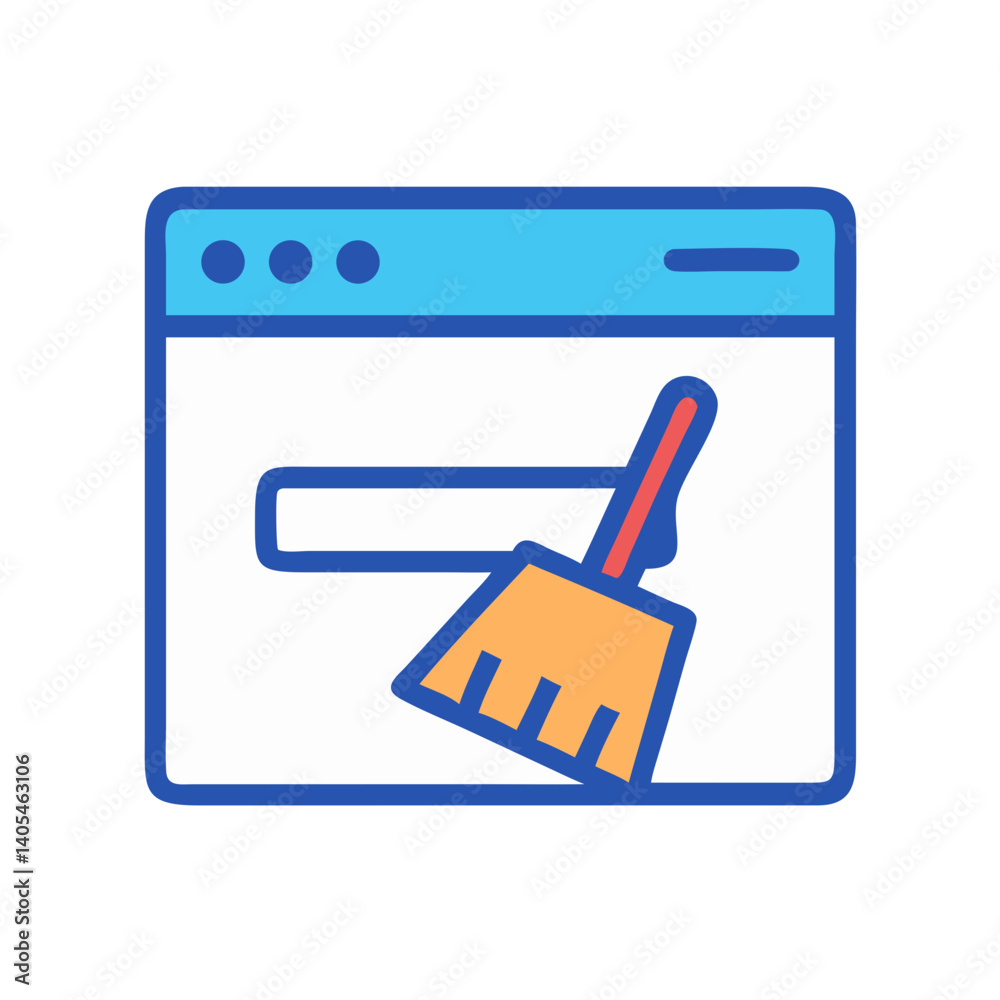 Poster Web Browser with Cleaning Tool Icon Representing Cache Cleanup and Privacy Maintenance
