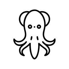 Outline drawing of a squid with large eyes and tentacles on a white background illustration is here