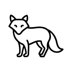 A simple line drawing of a fox standing with its tail visible and a focused expression on its face perfectly