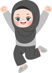 cute hijab girl jumping happily