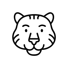 Illustration of a tiger face with stripes and round ears in a simple outline style drawing design