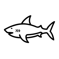 A simple black outline drawing of a shark swimming with its fins and tail visible in the water