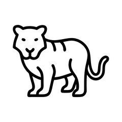 Illustration of a tiger standing with black outline and white fill on a white background in vector format