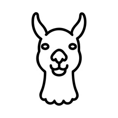 Illustration of a llama head with a simple outline and a friendly expression looking forward calmly