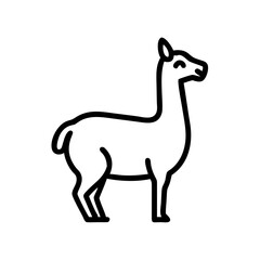 Fototapeta premium Illustration of a llama in black outline standing with a long neck and a small tail design icon art