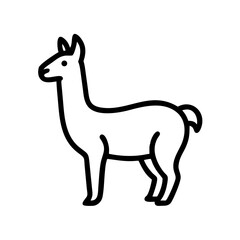 Illustration of a standing llama with a long neck and small tail in a simple outline style design