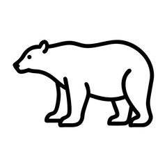 Illustration of a bear with a thick outline standing on all fours in a side profile view design icon