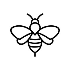 Illustration of a stylized bee with stripes and wings in a simple black outline design on white background