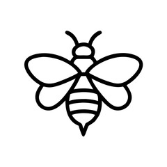 A stylized outline of a bee with wings and striped abdomen on a plain white background is shown here