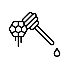 Illustration of honeycomb with dripping honey and a honey dipper with a single drop of honey near it