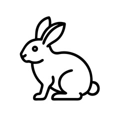 A minimalist line drawing of a rabbit sitting with its ears up and a fluffy tail, facing to the left