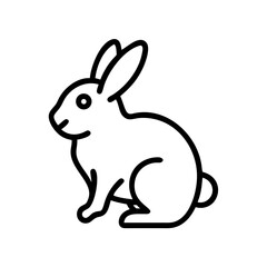 Illustration of a simple line art drawing of a rabbit sitting with its ears up and a small tail shown