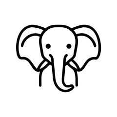 Illustration of a minimalist elephant head with large ears and a curled trunk in black outline style