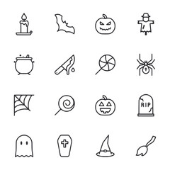 A set of Halloween icons including a pumpkin, a ghost, a pumpkin lantern