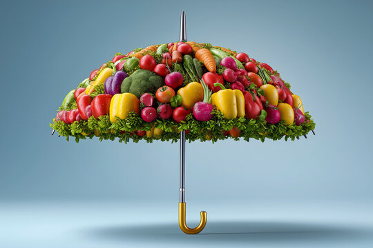 Healthcare metaphor umbrella made of fresh produce