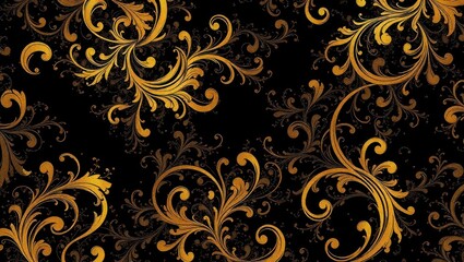 Ornate gold floral pattern on black background