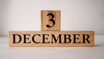 Minimalist photo of wooden blocks with date 3 December. Day and month, calendar on white background