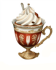 Vintage Victorian-style themes illustration ice cream set , on a white background, very detailed with vintage colors