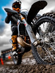 Extreme Off-road Motorcycling Adventure on Muddy Terrain with Dramatic Sky