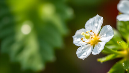Fototapeta premium Closeup White Flower With Dew Drops