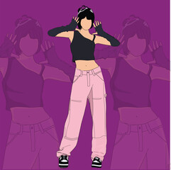 Stylish Woman Posing with Pink Pants and Black Crop Top Illustration