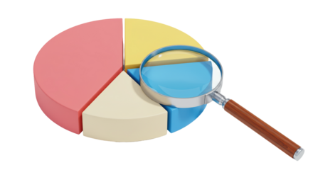Isolated pie chart and magnifying glass
