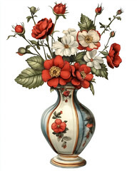 Vintage Victorian-style themes illustration Vase flower , on a white background, very detailed with vintage colors
