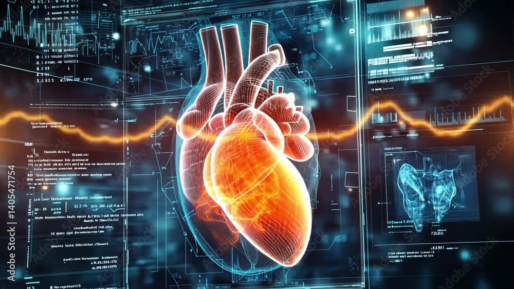 Poster 3d heart model displayed with data visualizations in lab