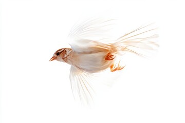 Obraz premium Sparrow gliding through air with wings blurred in motion against a white background