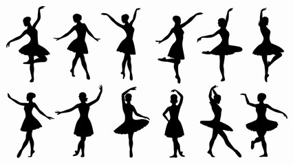 set of women dancing silhouette vector on white background