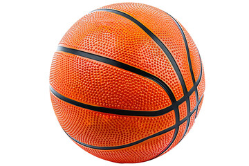 Basketball isolated on a transparent background. Orange and black with distinct ridges and texture. Full frame, high-resolution
