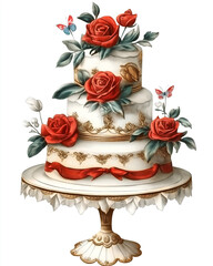 Vintage Victorian-style themes illustration flower wedding cake sets , on a white background, very detailed with vintage colors