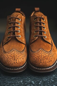 Pair of brown suede brogue shoes