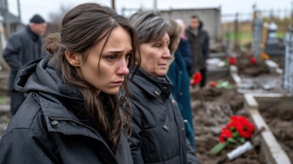 Mourners Gather at Rainy Cemetery to Honor a Loved One's Passing