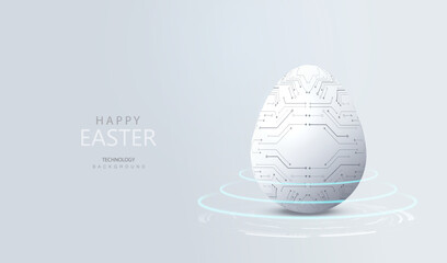 easter circuit 3d egg, ai technology background, future electronic holiday card, gray vector