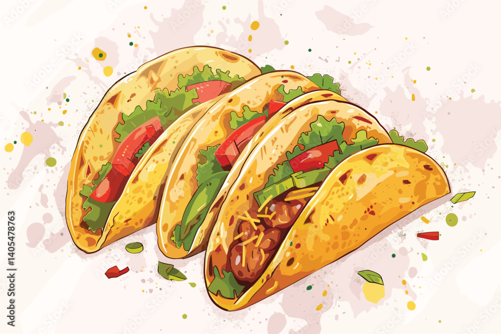 Fototapete vector illustration of a mouthwatering taco...background contained in clipping mask