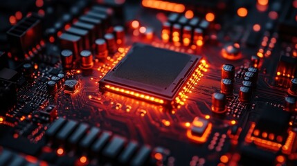 Obraz premium Glowing Circuit Board: A Close-Up of Technology's Intricate Heart