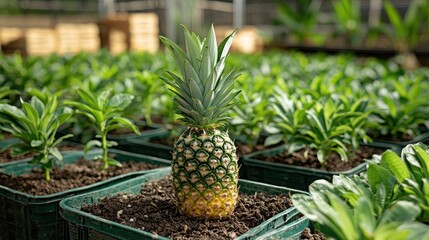 Fototapeta premium Pineapple plant in a greenhouse