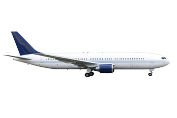 Obraz premium A large, white aircraft with blue accents sits against a transparent background. Shows a clean, elegant design against a stark contrast