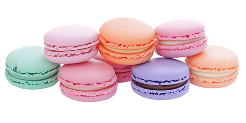 Obraz premium Colorful Macarons Desserts Stacked on a Transparent Background Isolated Photo