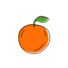 Orange icon, doodle hand drawn fruit flat vector image