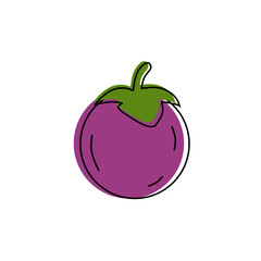 Mangosteen icon, doodle hand drawn fruit flat vector image