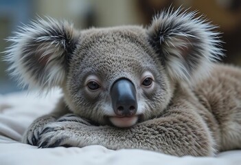 Naklejka premium Adorable Koala Portrait: Soft Fur, Gentle Gaze, Peaceful Mood