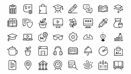 Education-themed outline icons collection ideal for academic platforms learning apps school dashboards and educational websites in clean linear style