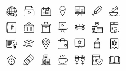 Set of outline icons focused on education in a modern linear design perfect for e learning systems student portals and online tutoring services