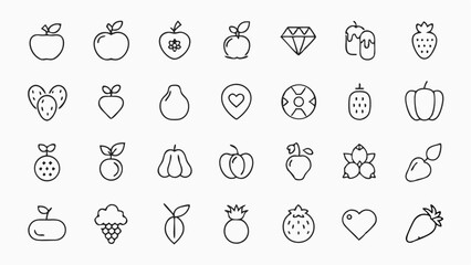Fototapeta premium Collection of fresh produce icons in minimalist line art ideal for recipe websites healthy eating platforms and grocery delivery applications