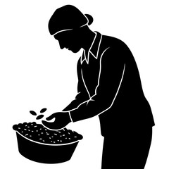 man holding a basket of beens silhouette