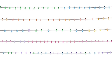 Colorful String Lights Illustration Isolated on Transparent Black Background