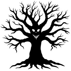 halloween tree silhouette vector illustration